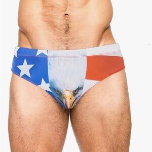 Men's Underwear USA American Flag Eagle Hot Dog Print Boxer Briefs Size Medium